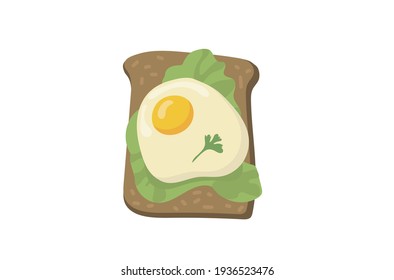 Espinaca de pan integral de grano marrón Medio hueso frito de huevo frito ilustración de vector aislado en fondo blanco