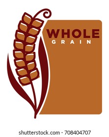 Whole grain product emblem with ripe spike and sign