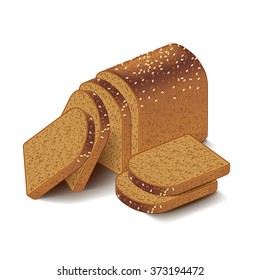 Whole grain sliced bread isolated on white photo-realistic vector illustration