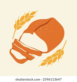 Whole grain sliced bread. Tasty fresh bread, bakery product. Healthy organic pastry food. Hand drawn modern Vector illustration. Isolated design element. logo, icon, print template