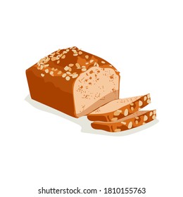 Pan de trigo rebanado en grano entero. Producto de pastelería nutritiva recién horneado ilustración vectorial plana sobre fondo blanco