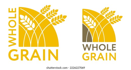 Whole Grain sticker for bottom left corner of packaging - flat badge for cereals, healthy and dietary food labeling