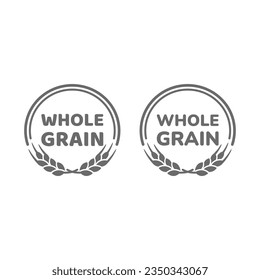 Whole grain vector label set. Wholegrain flour, bread or cereal stamp.