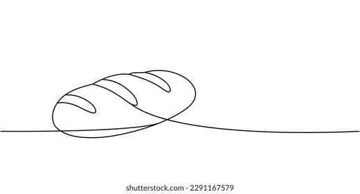 Whole grain wheat bread one line continuous drawing. Bakery pastry products continuous one line illustration. Vector minimalist linear illustration.