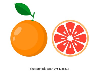 Pomelo entero con hoja y trozo de medio fruto aislado en fondo blanco