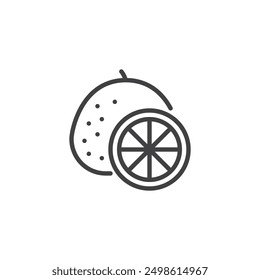 Whole grapefruit and a slice line icon. linear style sign for mobile concept and web design. Grapefruit outline vector icon. Symbol, logo illustration. Vector graphics