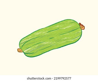 Whole green raw loofah in flat vector illustration art design