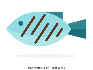 Whole grilled fish with grill marks vector flat material design isolated on white