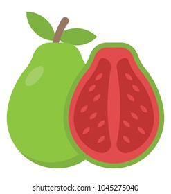 A whole guava fruit and half cut same