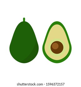 whole and a half avocado fresh fruit flat design