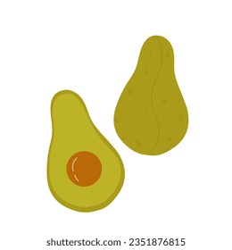 Whole and half avocado. Healthy product, vegetarian food, vegetables meal vector illustration