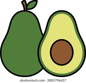 Whole and half avocado illustration in flat vector style with vegetarian nutrition healthyfood superfood ingredient culinary breakfast guacamole tropical weightloss illustration minimalist