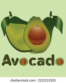  Whole and half avocado with pit Vector realistic fresh fruit