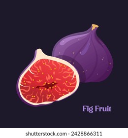 Whole and half juicy fig fruit isolated on dar background.