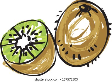 Whole and half Kiwi vector illustration