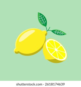 whole and half lemon fruit illustration