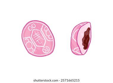 Whole and half pink Turtle-shaped rice cake