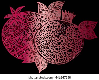 Whole and half pomegranate vector illustration