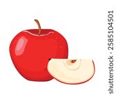 Whole and half of red apple on white background. Summer harvest. Natural product