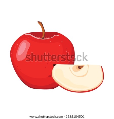 Whole and half of red apple on white background. Summer harvest. Natural product