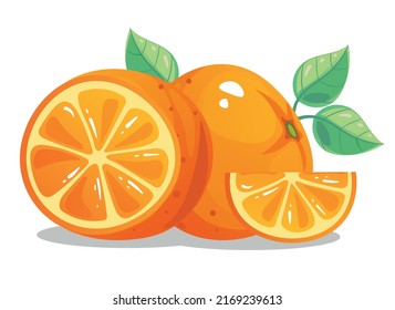 whole and half slice orange fruit composition. Vector flat graphic design element illustration