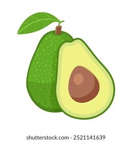 whole and half sliced avocado simple cartoon vector illustration isolated on white background