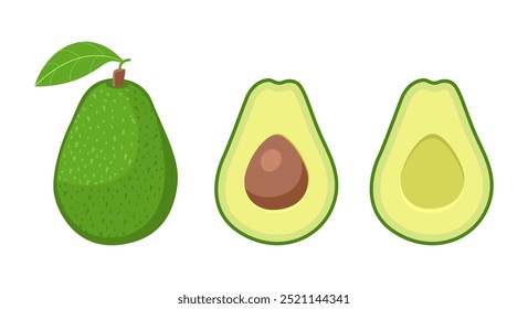 todo e metade fatiado abacate simples ilustração de vetor de desenho animado isolado no fundo branco