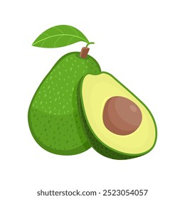 whole and half sliced avocado simple cartoon vector illustration isolated on white background