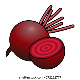 A whole and a half sliced red beetroot.