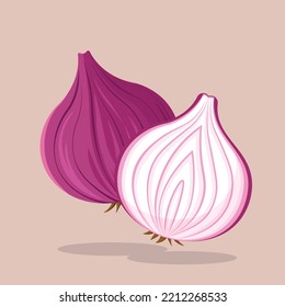 Whole and Half Sliced Red Onion Vector Illustration | Vegetable Ingredients Flat Design Isolated | Natural Cooking Ingredients