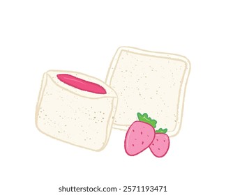 Whole and half strawberry toast sandwich