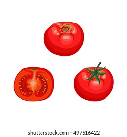 Whole and a half tomatoes, vector illustration