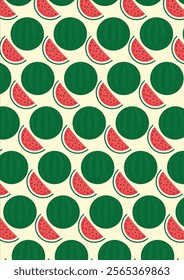 Whole and half watermelon seamless background pattern vector