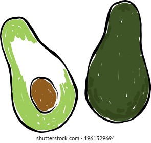 Whole and Halved Avocado Illustration