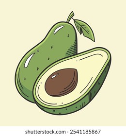 Whole and halved avocado illustration