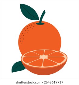 Whole and halved tangerine vector illustration. Fresh citrus fruit isolated on white, perfect for food packaging and healthy snack concepts.