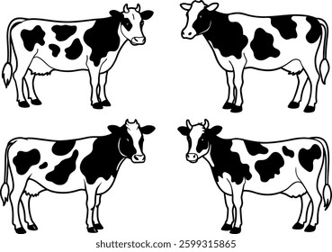 Whole Holstein spotted dairy cow or cattle , cow and calf flat vector icon for farm apps and websites