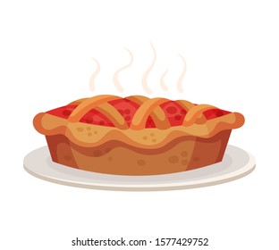 Whole Hot Cranberry Pie With Steam Vector Illustration