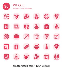 whole icon set. Collection of 30 filled whole icons included Wheat, Pizza, Rice, Crop, Flour, Cereal
