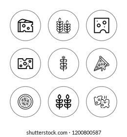 Whole icon set. collection of 9 outline whole icons with cheese, pizza, rice icons. editable icons.