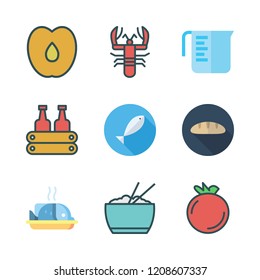 whole icon set. vector set about baguettes, lobster, peach and fish icons set.