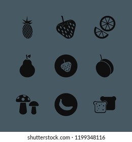 whole icon. whole vector icons set bread slices, mushrooms, orange and strawberry
