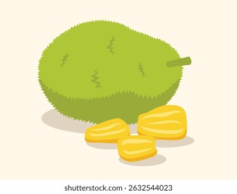 whole jackfruit and piece illustration vector