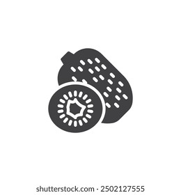 Whole kiwi fruit and a sliced half vector icon. filled flat sign for mobile concept and web design. Kiwi fruit glyph icon. Symbol, logo illustration. Vector graphics