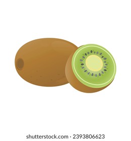 Whole kiwi and half kiwi fruit vector illustration on white background. Kiwi is a fresh and healthy fruit.