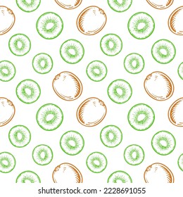 Whole kiwi and sliced kiwi. Seamless vector pattern.