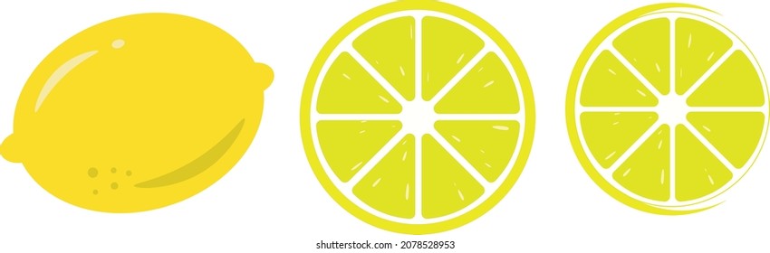 Ganzes Zitronensatz und verschiedene Slices Set