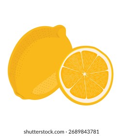 Limón entero y limón medio cortado en estilo minimalista de Vector. Perfecto para etiquetas de bebidas, marcas de jugos y conceptos de frutas tropicales.