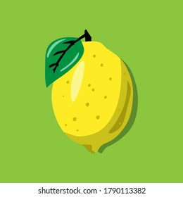 Whole lemon with leafs isolated on green