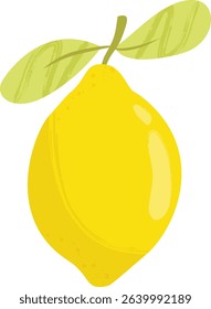 Whole Lemon with Leaves – Colorfull Fruit Flat Vector Illustration - Healthy Vegan Lemonade